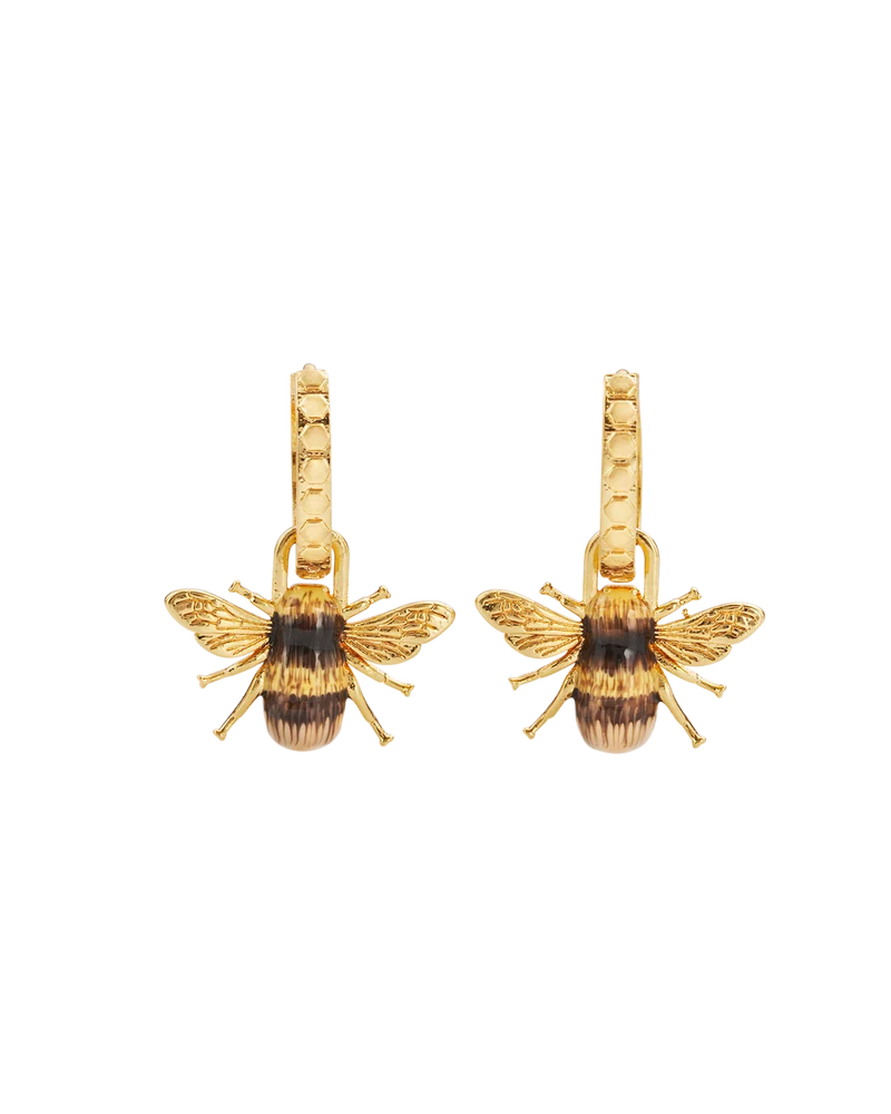 Gold Bee Necklace & Huggie Earrings Set