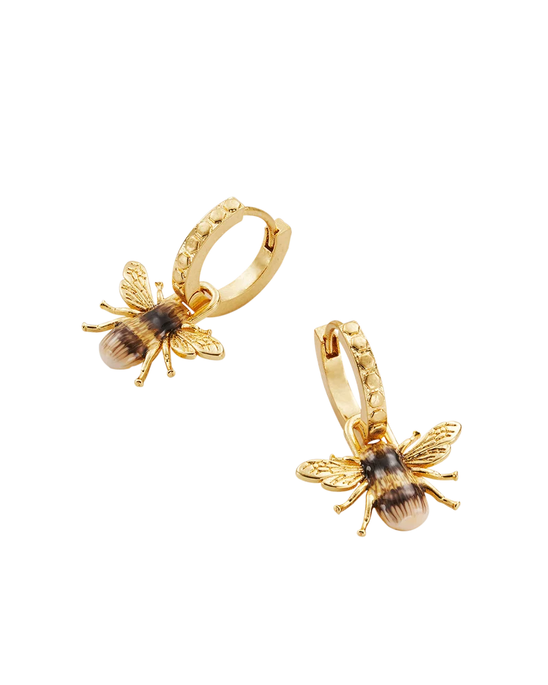 Gold Bee Necklace & Huggie Earrings Set