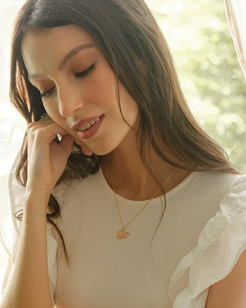 Gold Flying Pig Necklace & Stud Earrings Set