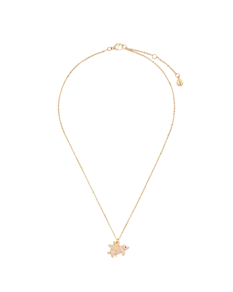 Gold Flying Pig Necklace & Stud Earrings Set