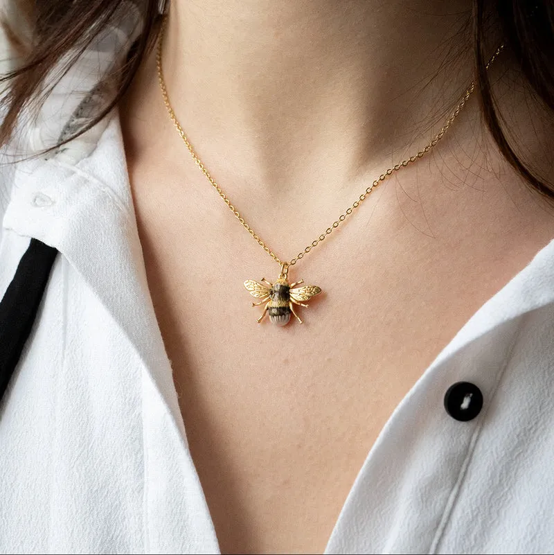 Gold Bee Necklace & Brooch Set