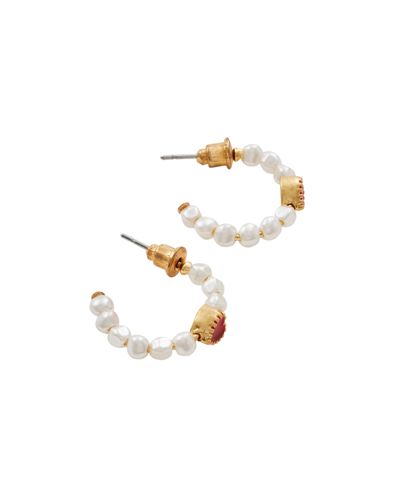 Gold Love Heart Pearl Necklace & Heart Pearl Hoop Earrings Set