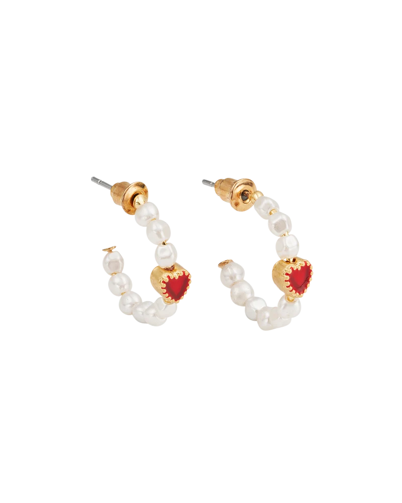 Gold Love Heart Pearl Necklace & Heart Pearl Hoop Earrings Set