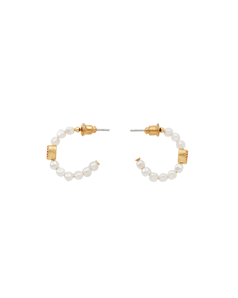 Gold Love Heart Pearl Necklace & Heart Pearl Hoop Earrings Set