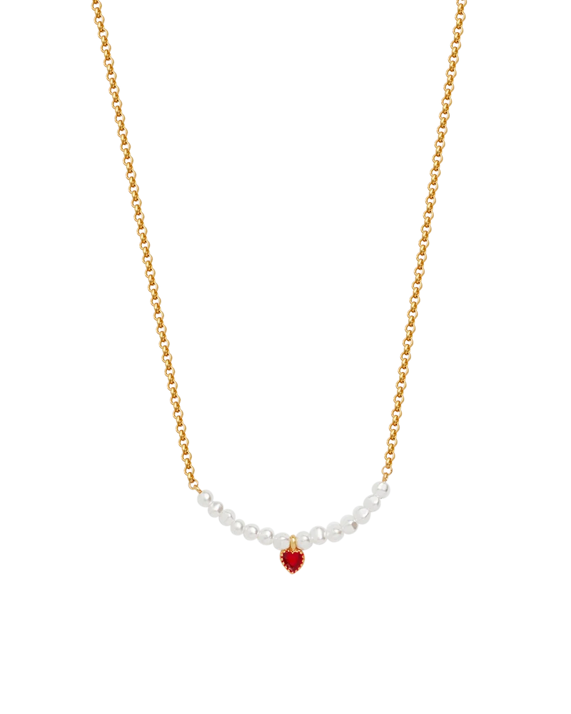 Gold Love Heart Pearl Necklace & Heart Pearl Hoop Earrings Set