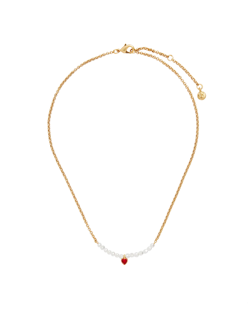 Gold Love Heart Pearl Necklace & Heart Pearl Hoop Earrings Set