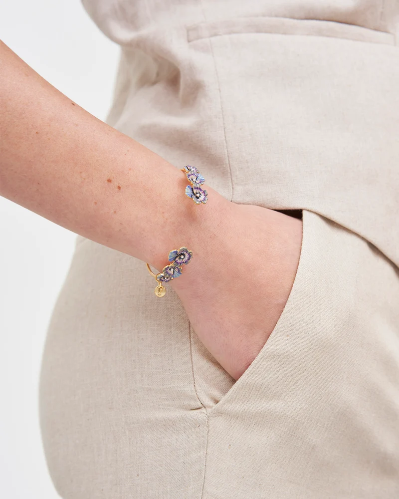 Gold Wildflower Hoop Earrings & Pansy Pearl Bangle Set