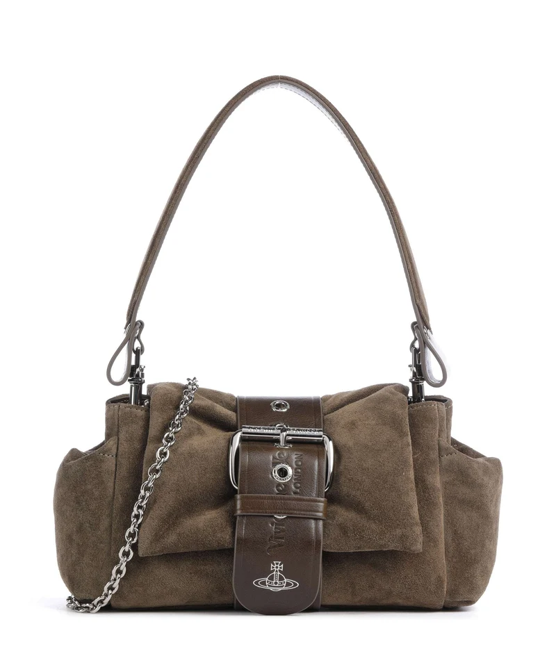 Vivienne Westwood Hazel Treasure Suede Schultertasche khaki