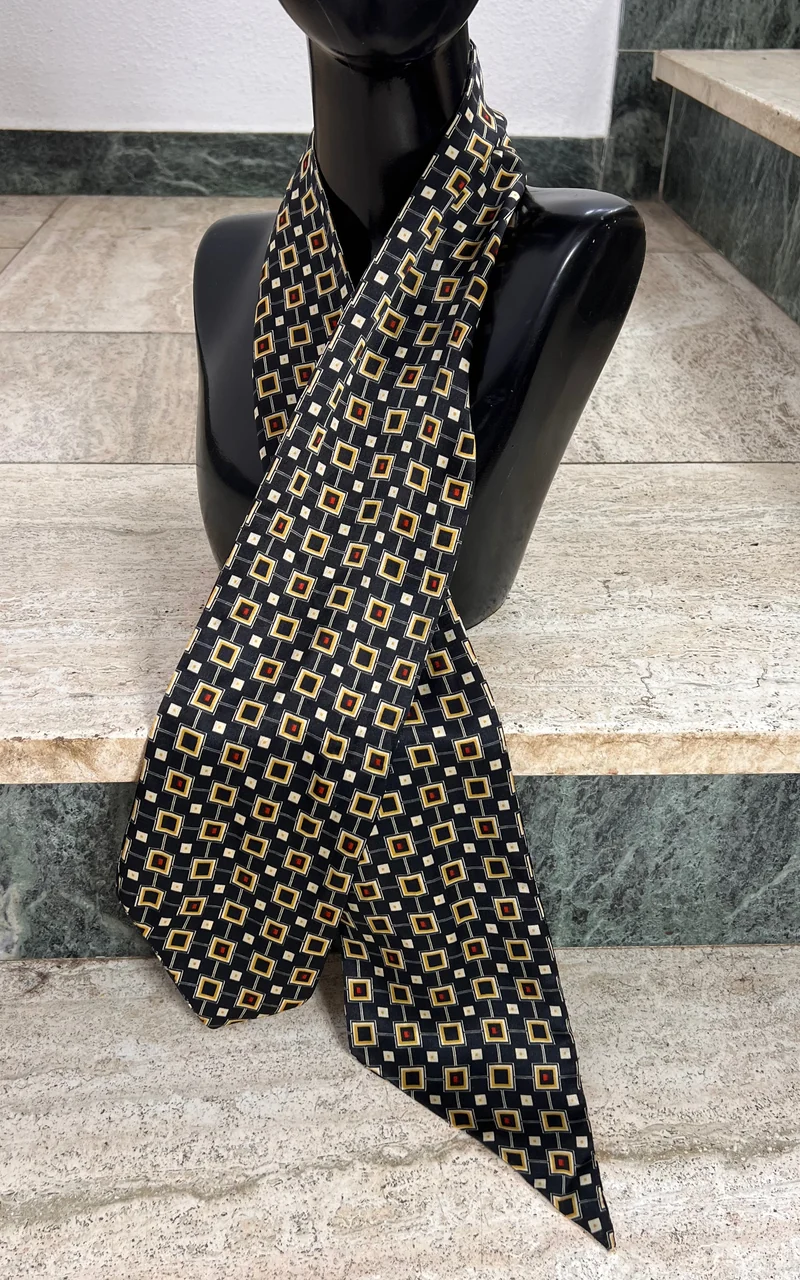 Vintage Geometric Silk Skinny Scarf