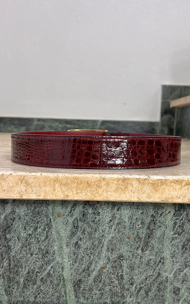 Vintage 70s Burgundy Gold Horsebit Buckle Belt