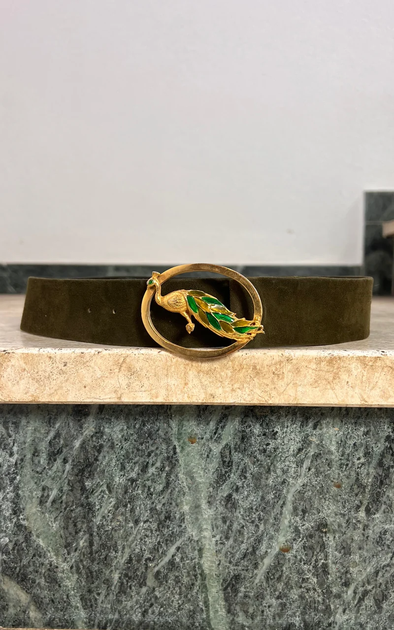 Vintage Suede Olive Peacock Belt