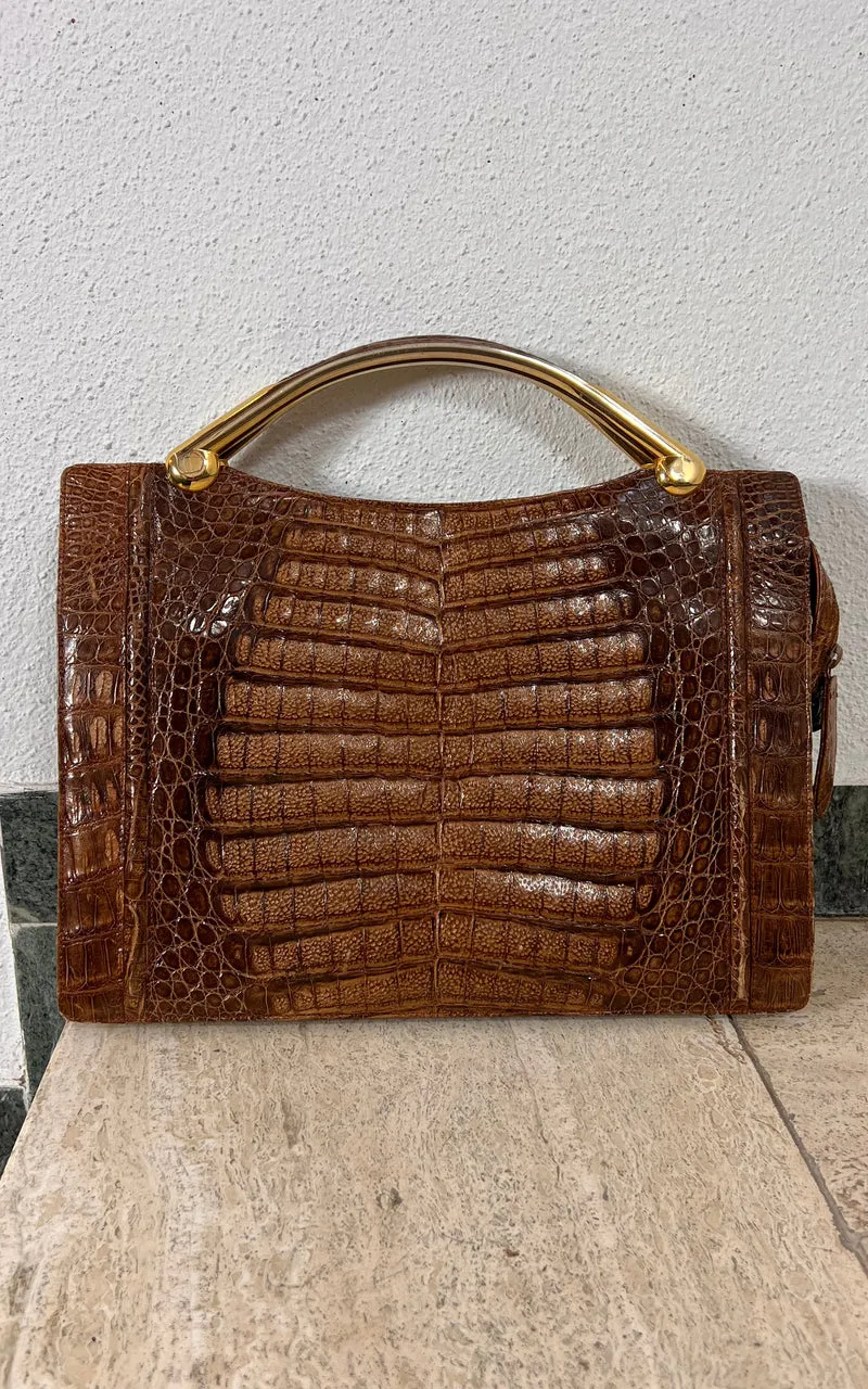 Vintage 70s Crocodile Skin Handbag