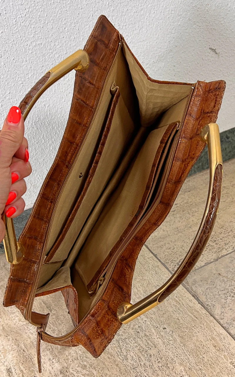 Vintage 70s Crocodile Skin Handbag