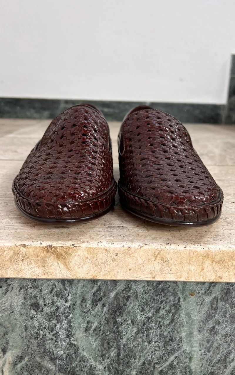 Vintage MENS Jean Dumas Handwoven Leather Loafers 44,5