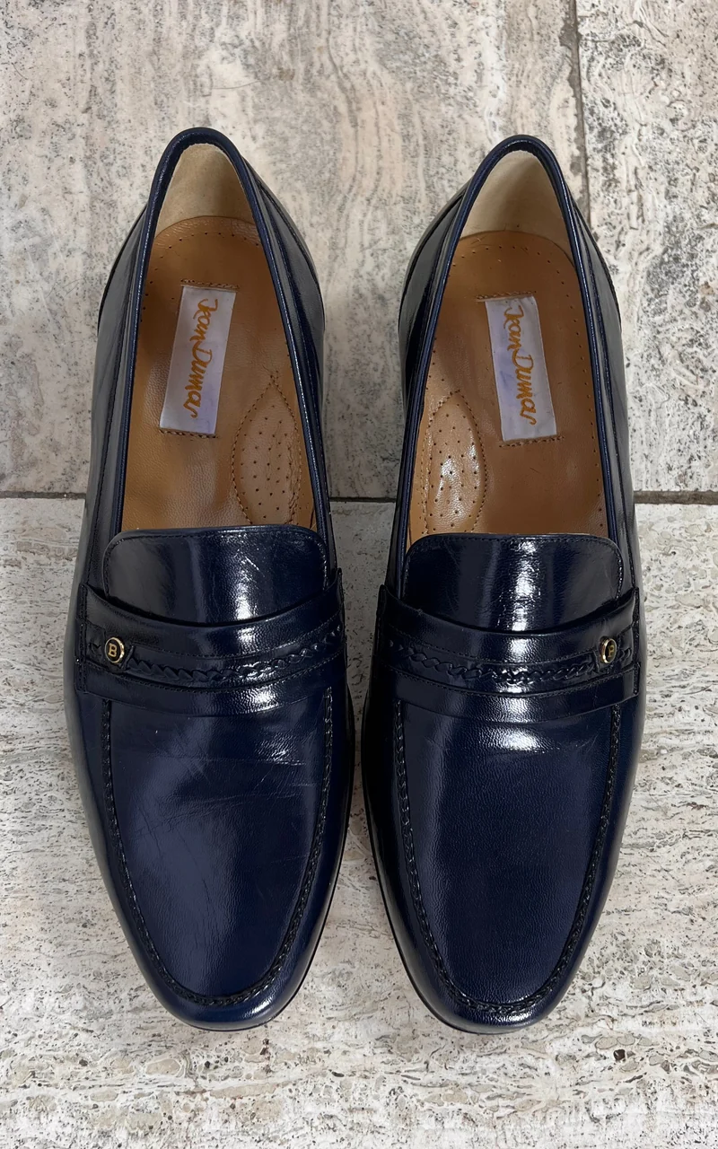 Vintage MENS Jean Dumas Navy Blue Leather Loafers 44