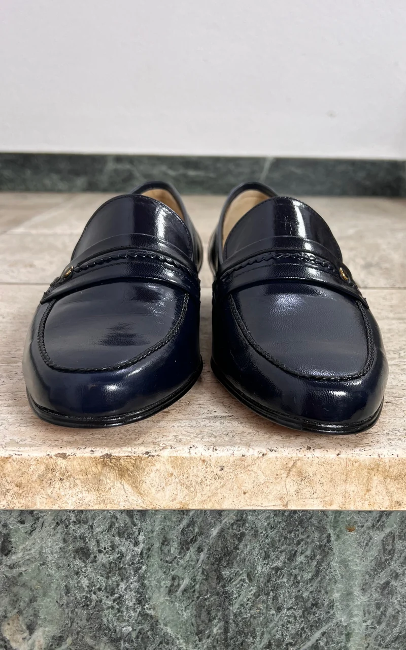 Vintage MENS Jean Dumas Navy Blue Leather Loafers 44