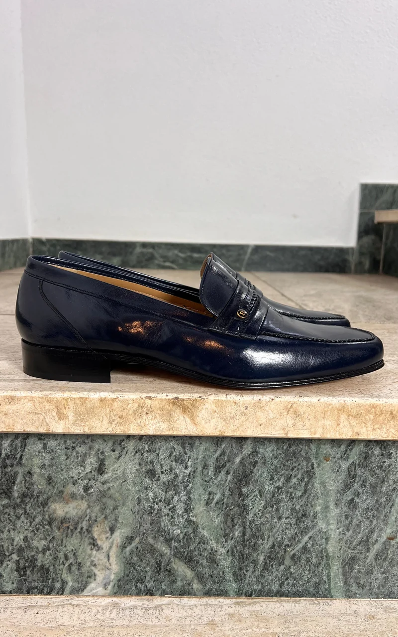 Vintage MENS Jean Dumas Navy Blue Leather Loafers 44
