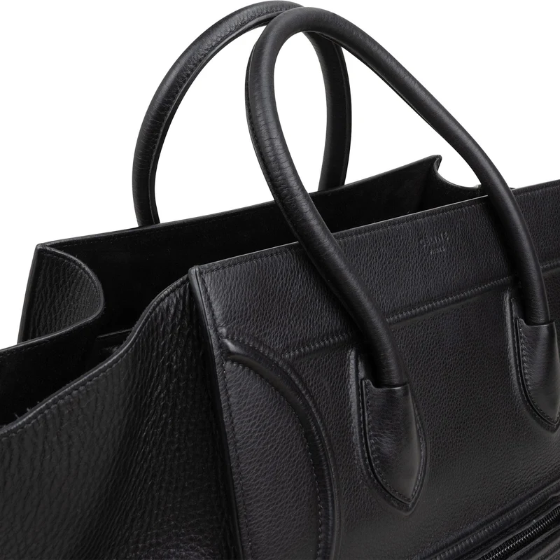 Céline Black Drummed Calfskin Phantom Handbag