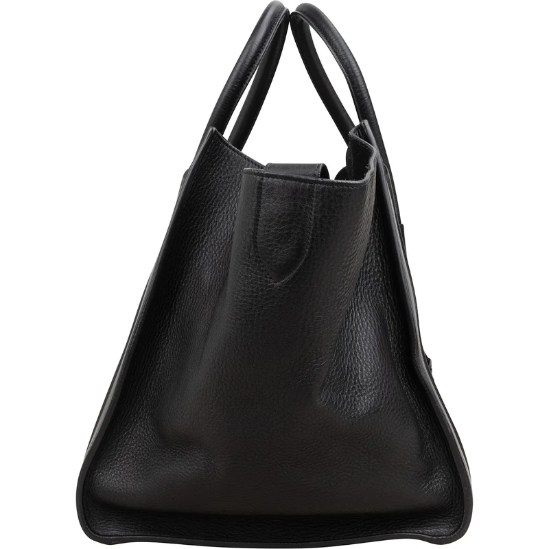 Céline Black Drummed Calfskin Phantom Handbag