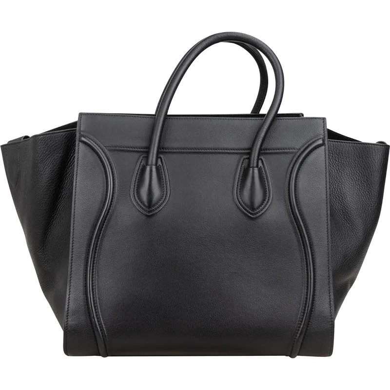 Céline Black Drummed Calfskin Phantom Handbag