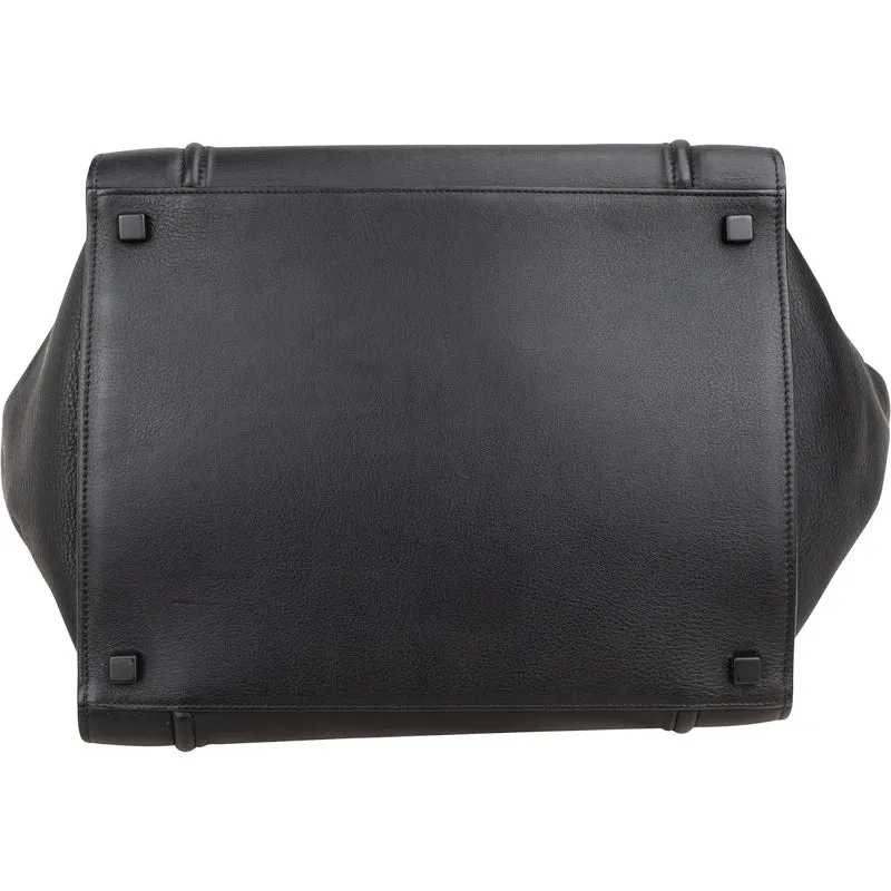Céline Black Drummed Calfskin Phantom Handbag