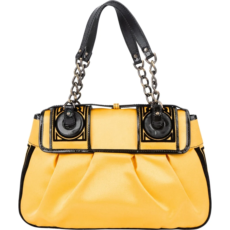 Fendi Yellow Velvet Satin & Patent Leather B. Handbag