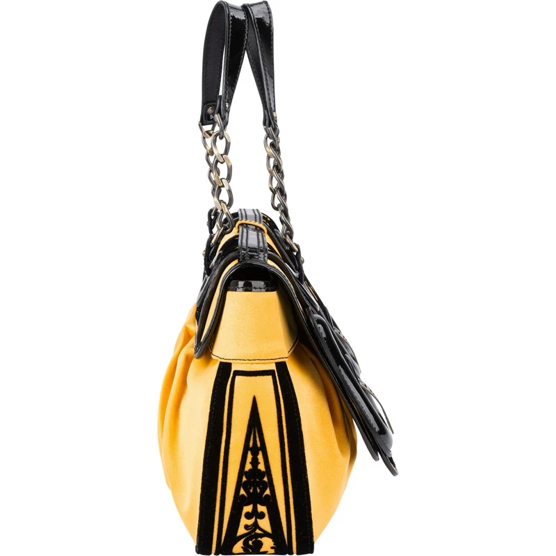Fendi Yellow Velvet Satin & Patent Leather B. Handbag
