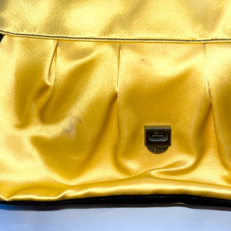 Fendi Yellow Velvet Satin & Patent Leather B. Handbag