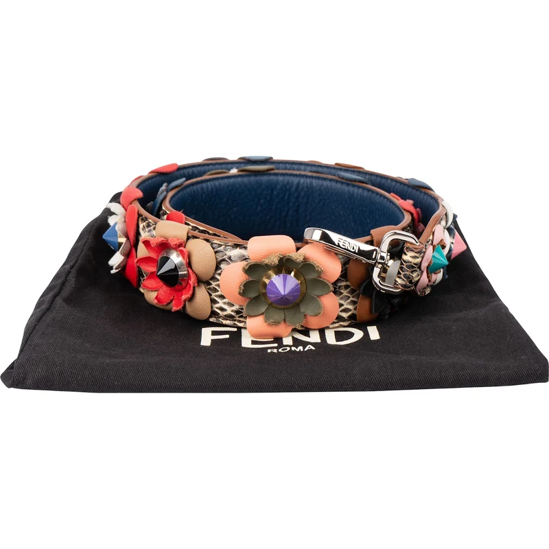Fendi Python Flowerland Multicolor Studs Leather You Bag Strap
