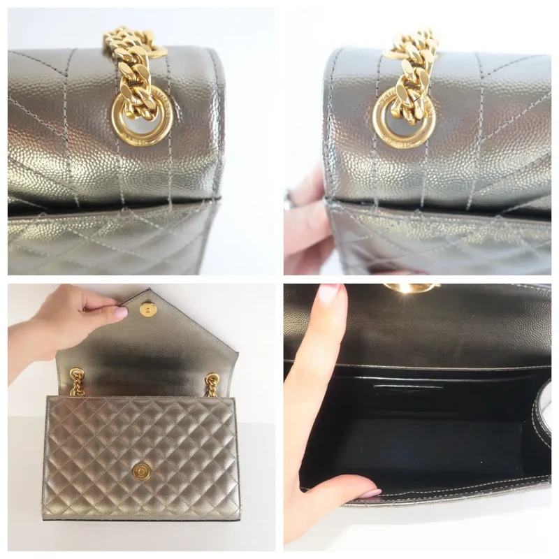 YSL Saint Laurent Silver Caviar Medium Envelope Bag