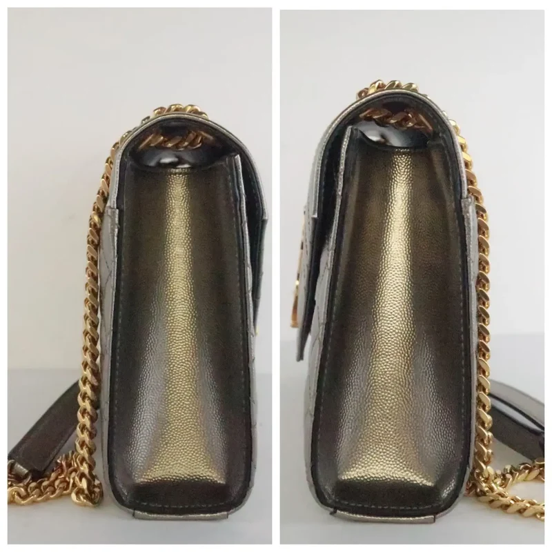 YSL Saint Laurent Silver Caviar Medium Envelope Bag