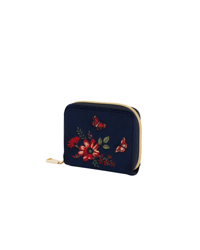 Navy Floral Velvet Purse Small