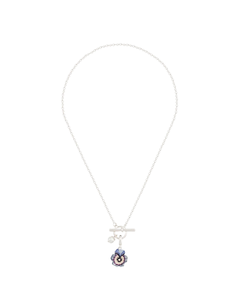 Silver Pansy & Pearl Toggle Necklace & Charm Bracelet Set