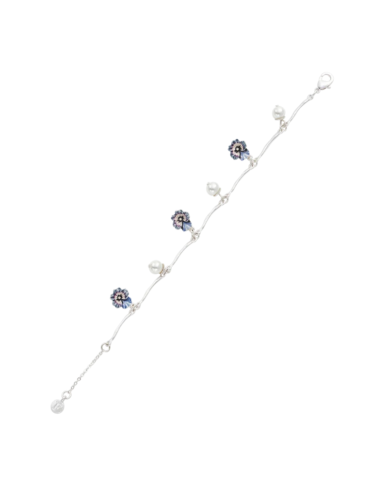 Silver Pansy & Pearl Toggle Necklace & Charm Bracelet Set