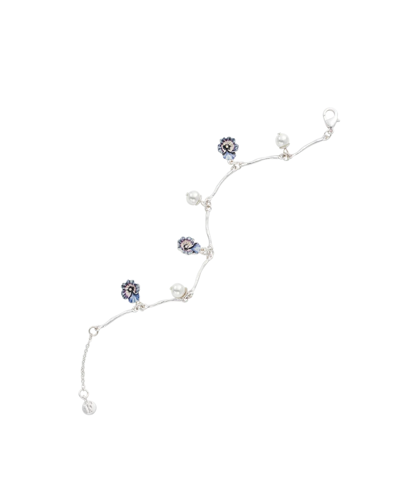 Silver Pansy & Pearl Toggle Necklace & Charm Bracelet Set