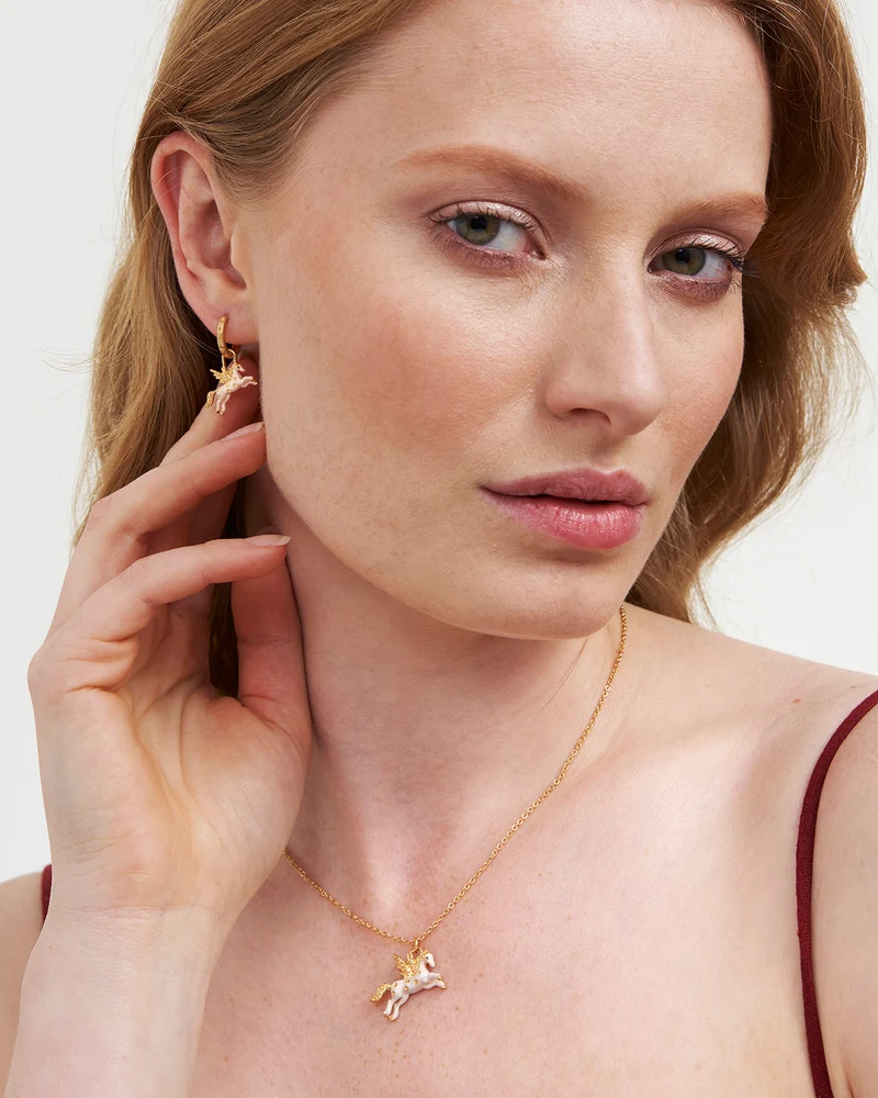 Gold Pegasus Necklace & Huggie Earrings Set