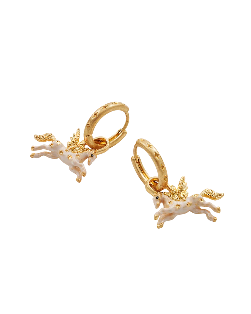 Gold Pegasus Necklace & Huggie Earrings Set