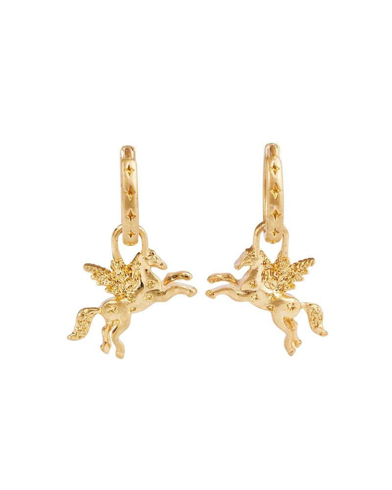 Gold Pegasus Necklace & Huggie Earrings Set