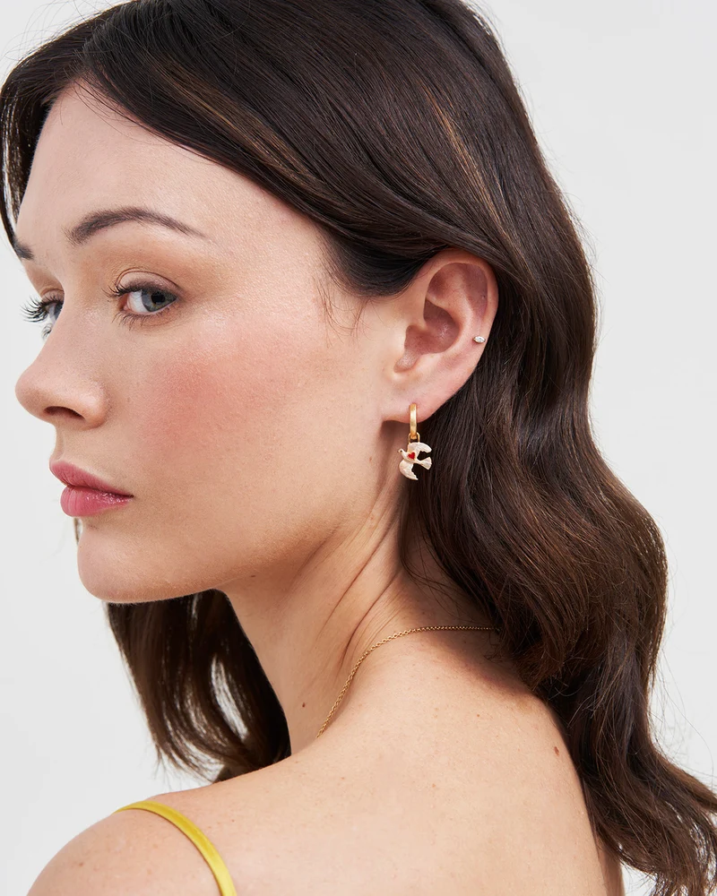 Gold Love Heart Clasp Chain Necklace & Dove Heart Huggie Earrings Set