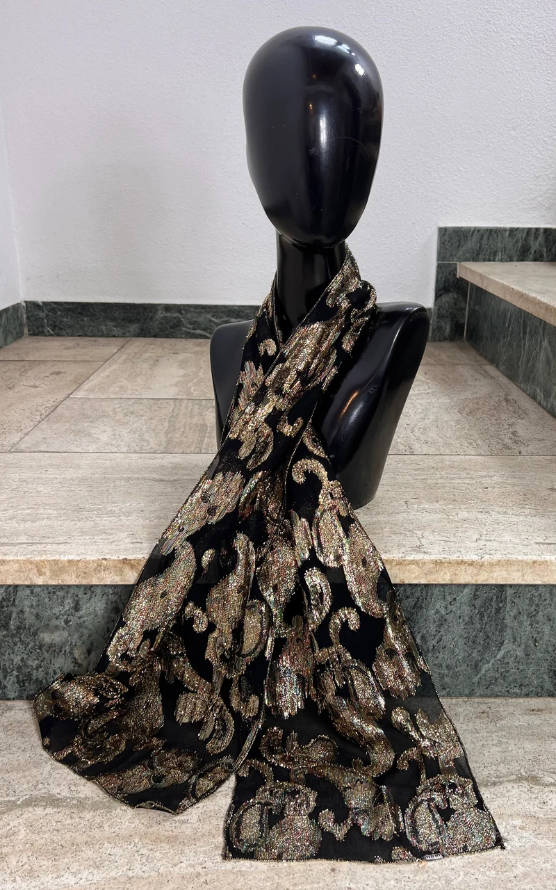 Vintage Lame & Silk Paisley Skinny Scarf