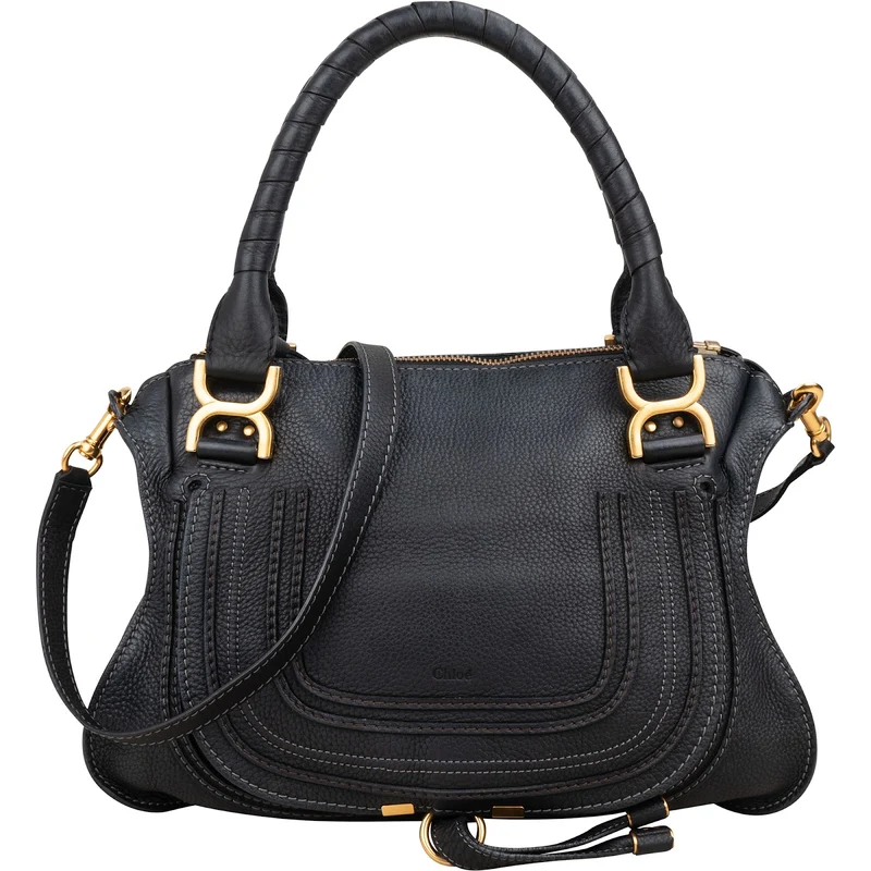 Chloé Black Grained Calfskin Marcie Handbag
