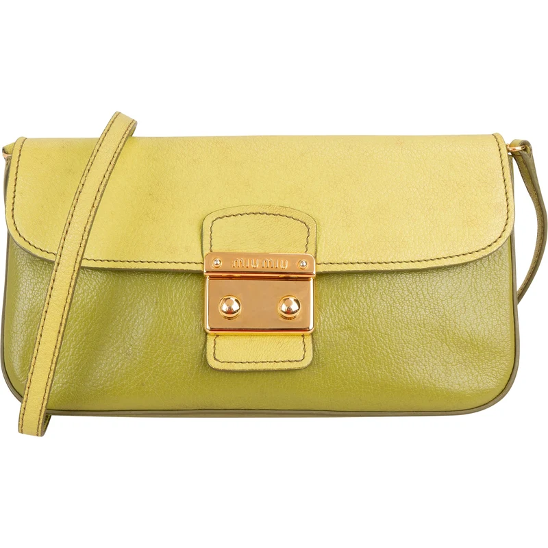 Miu Miu Green Grained Leather Small Coffer Crossbody Bag