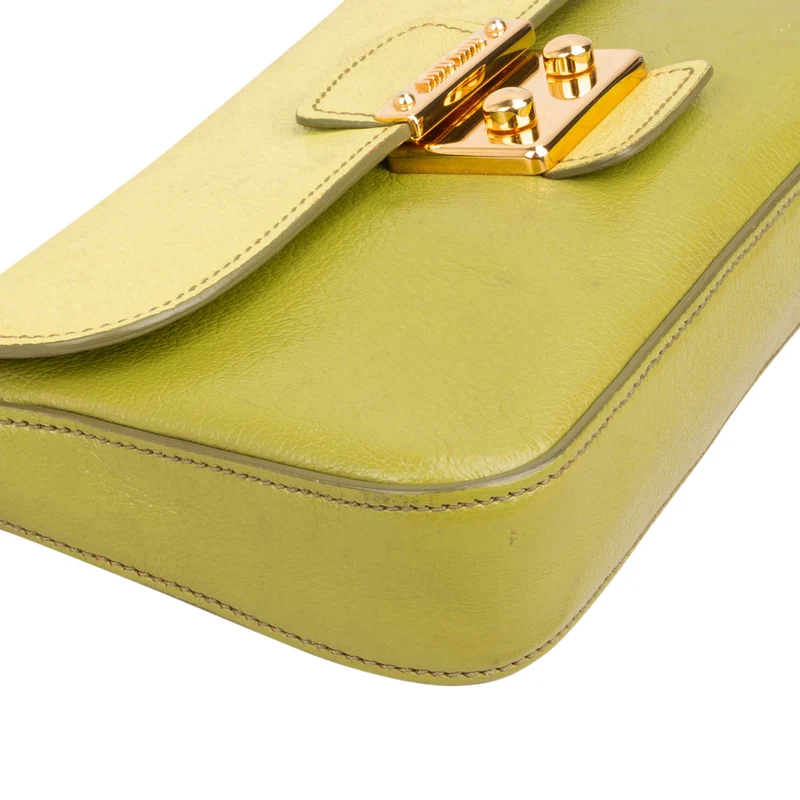 Miu Miu Green Grained Leather Small Coffer Crossbody Bag