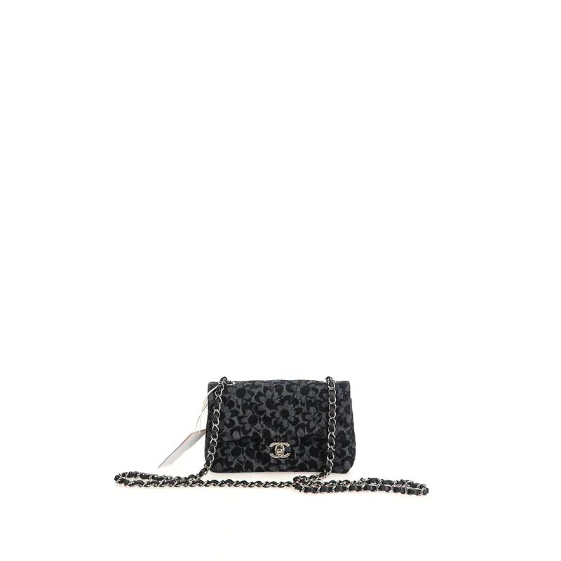 Floral Denim Quilted Mini Rectangular Flap