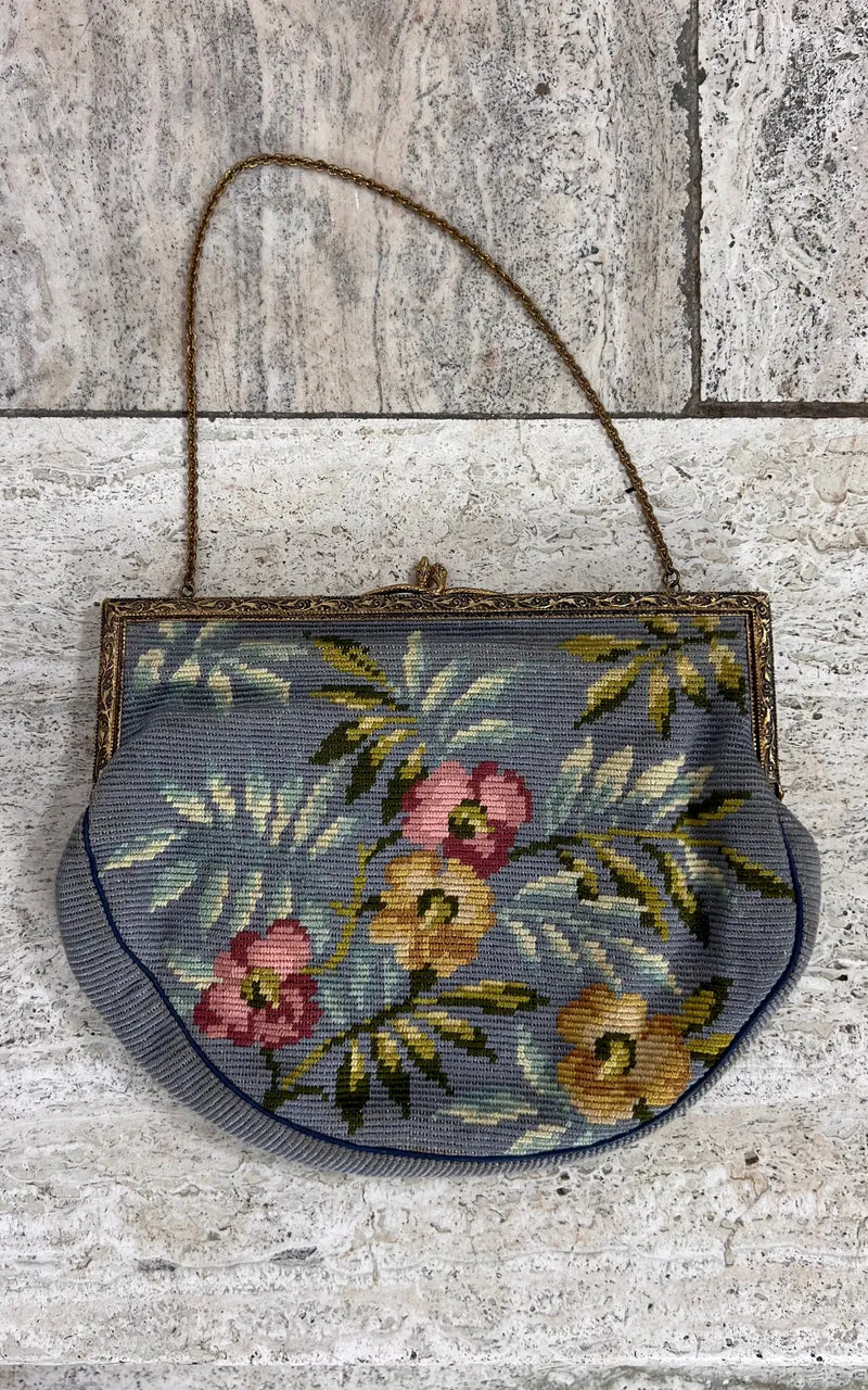 Vintage Floral Tapestry Evening Bag with Snake Detail