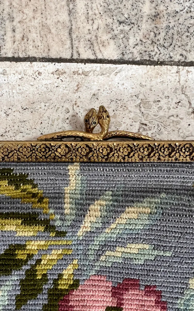 Vintage Floral Tapestry Evening Bag with Snake Detail