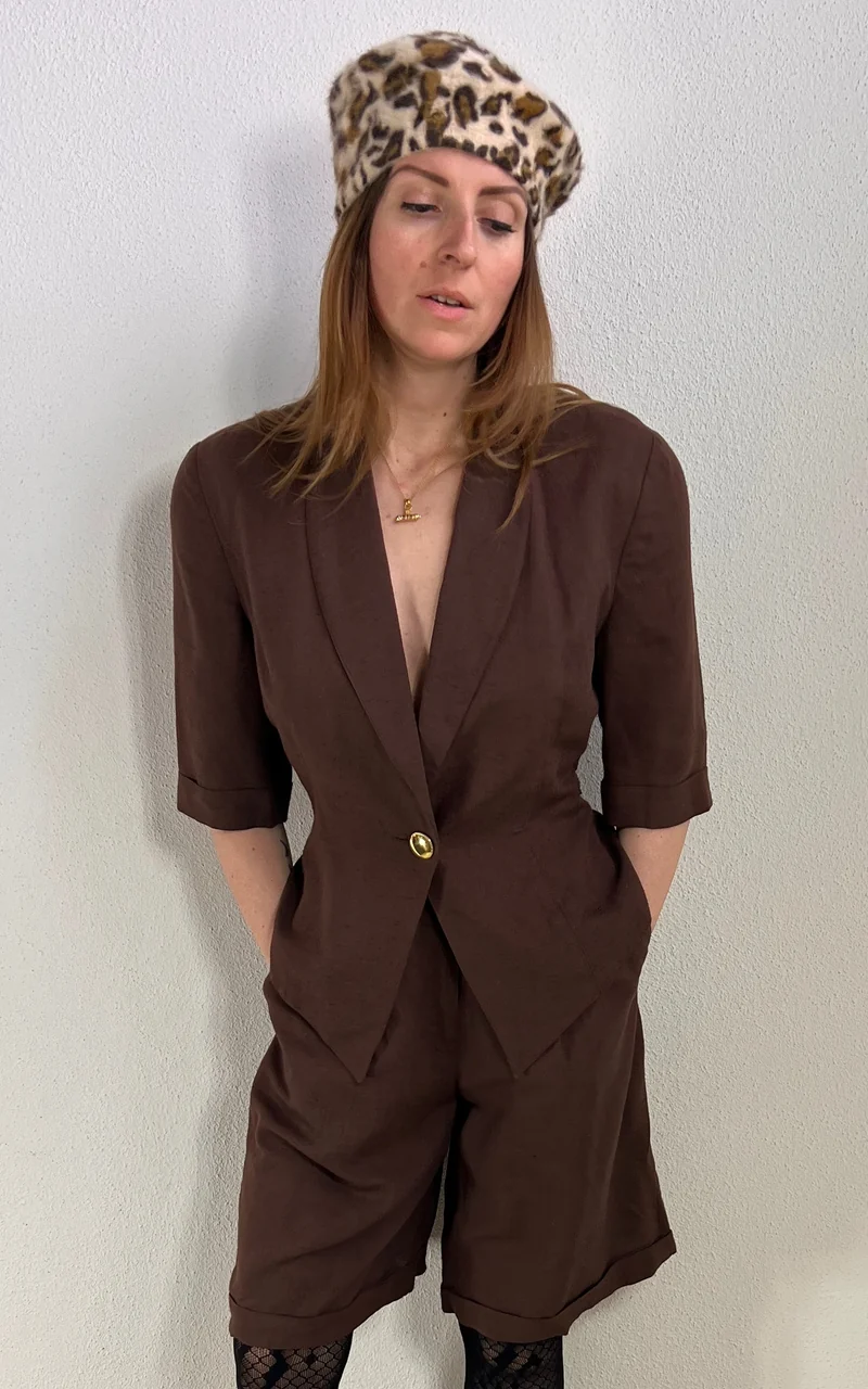 Vintage Brown Linnen Short Suit