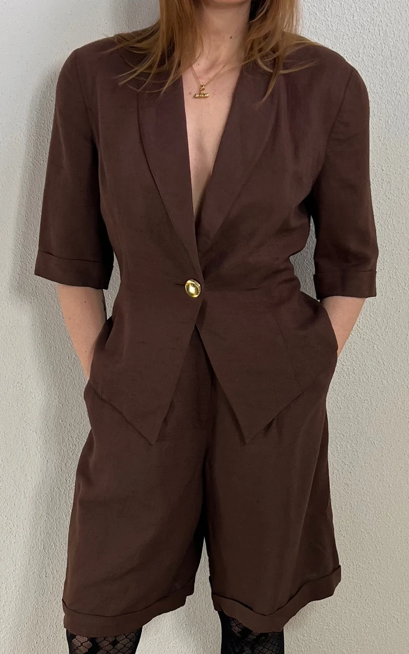 Vintage Brown Linnen Short Suit