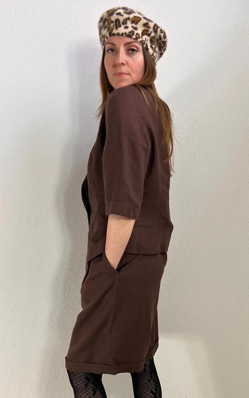 Vintage Brown Linnen Short Suit