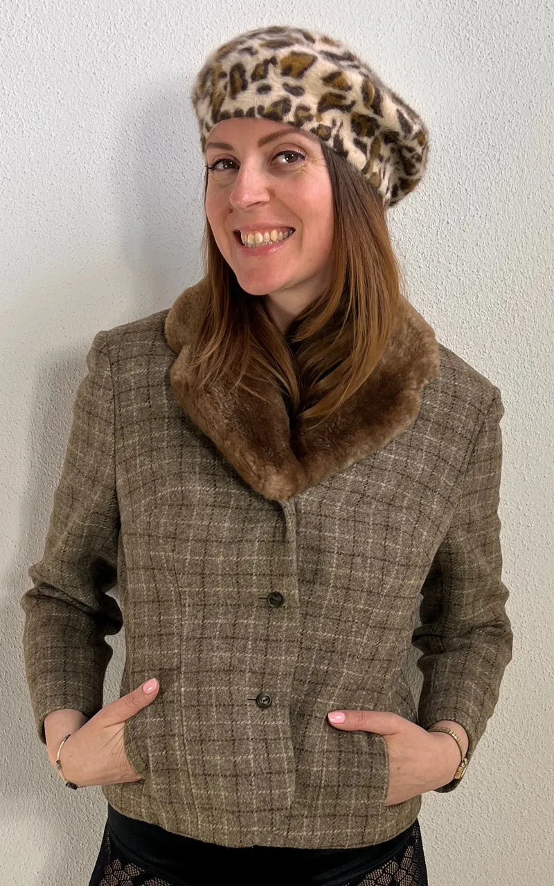 Vintage Wool Blazer Jacket with Fur Collar